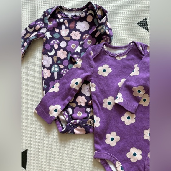 Carters|Baby girl Purple Boho Floral set of long sleeve bodysuits,mushroom print - Picture 2 of 4